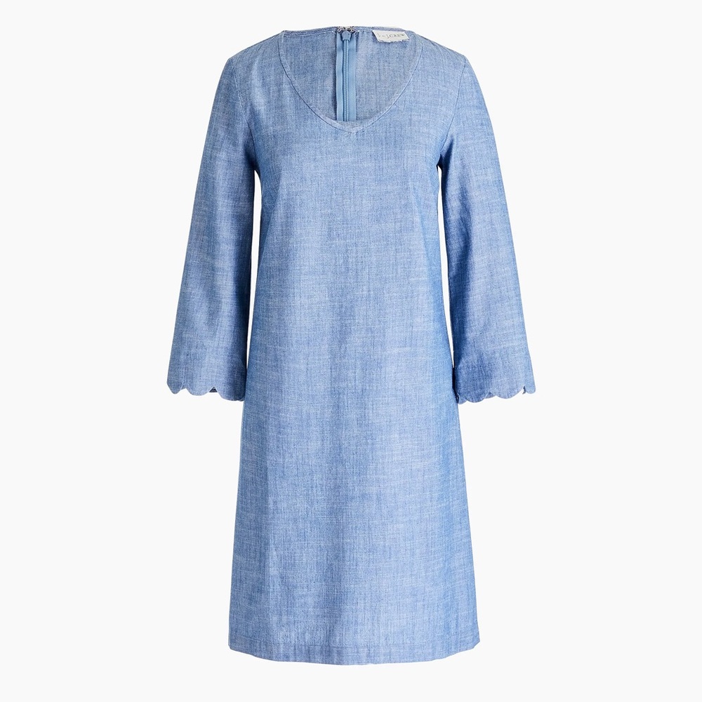 J.Crew Factory Chambray dress with scalloped sleeve / 100% Cotton Blue / Size 6